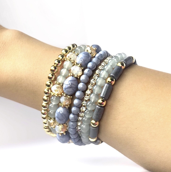 LAST 1!  Slate & Gold Toned Stacking  Bracelets w/Natural Hematite Oval Stones - Picture 5 of 5